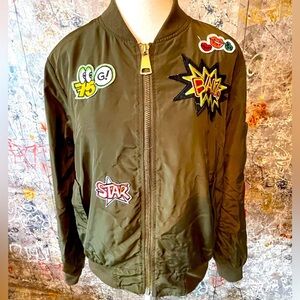 May Collection Army Green Bomber Jacket with Patches